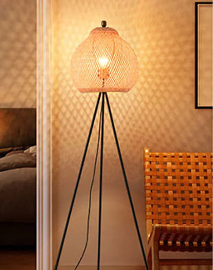 Boho Rattan Standing Floor Lamp for Living Room