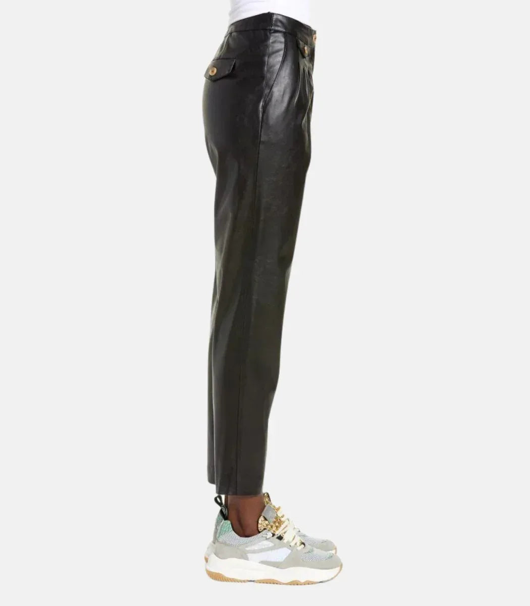 black leather trousers women straight leg real leather pants with pockets