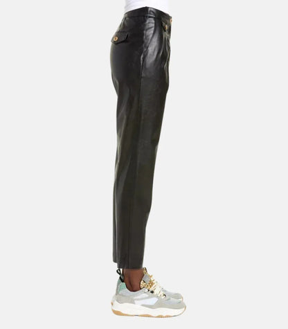 black leather trousers women straight leg real leather pants with pockets