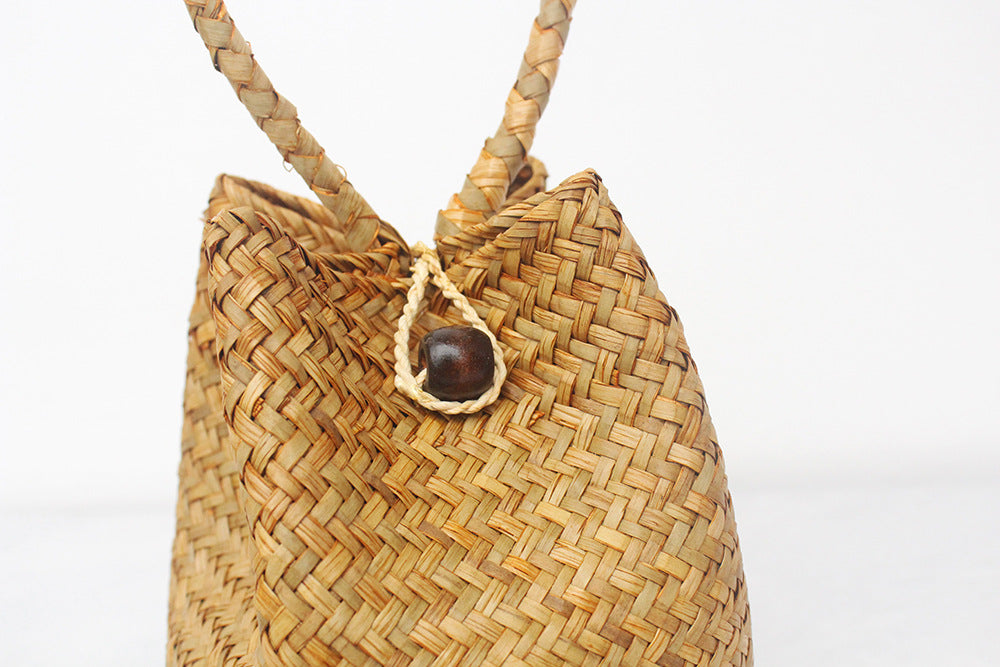 Straw bucket handbag with scarf handle for beach summer