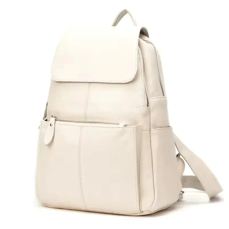 Genuine leather backpack women compact purse biege