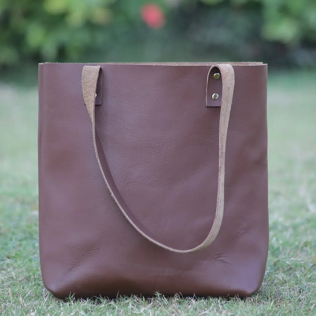Leather Tote Bag Large Carry On Chocolate