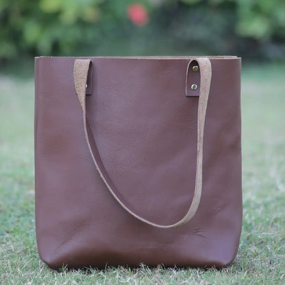 Leather Tote Bag Large Carry On Chocolate