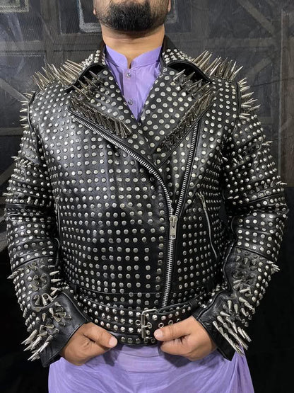 Punk Rock Leather Jacket Studded Spiked XXS1