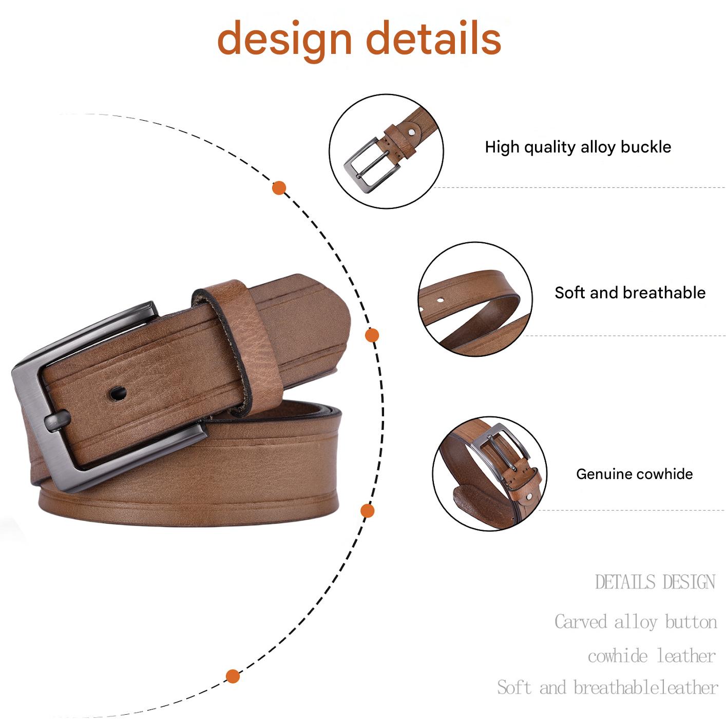 Leather belts for men with brushed buckle detail