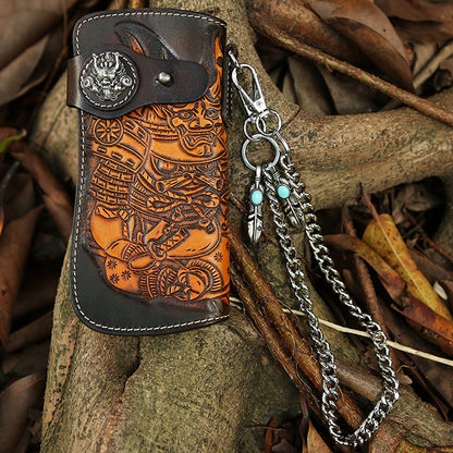Tooled Leather Wallet for Men with Samurai Engraved
