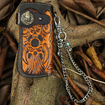 Tooled Leather Wallet for Men with Samurai Engraved