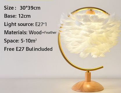 Feather Table Lamp for Bedroom with Wooden Base