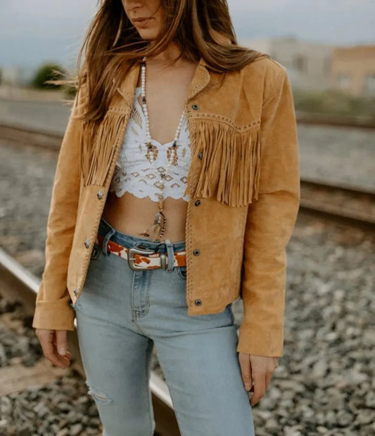 Suede Fringe Jacket Womens Western Leather Fringe Jacket