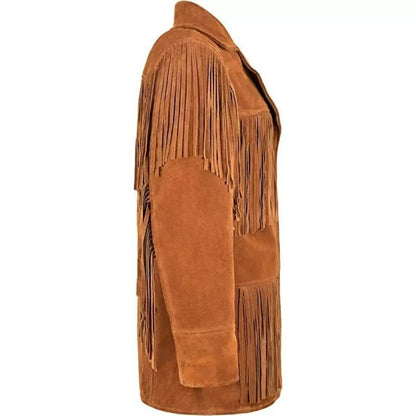 Brown suede fringe jacket women western style real suede