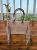 Suede Leather Tote for Women with Fringe Detailing