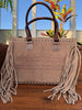 Suede Leather Tote for Women with Fringe Detailing