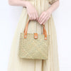 Nordic mini woven straw tote with leather handles