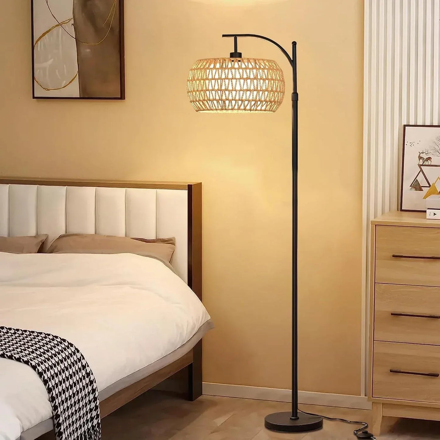 boho floor lamps rattan arc standing lamp for living room
