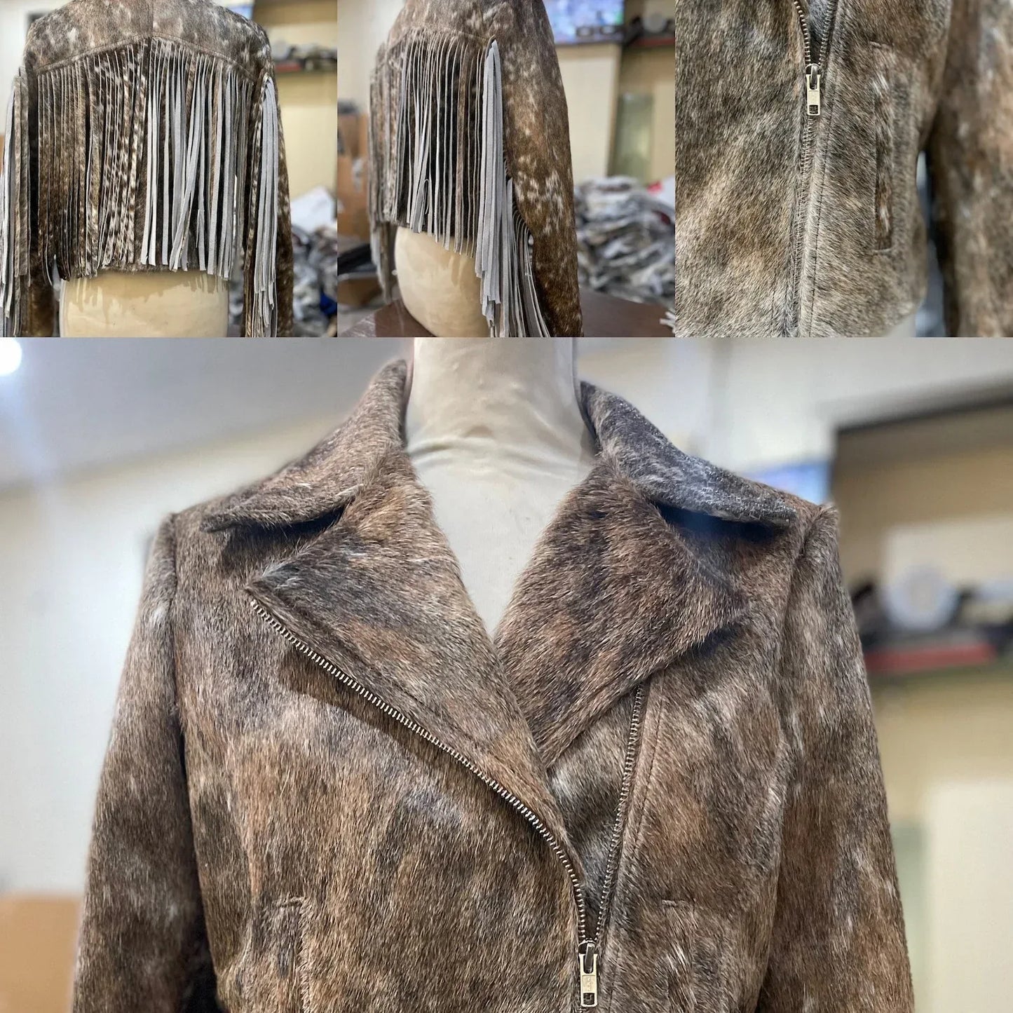 Real Cowhide Jacket Womens Tan Grey Hair On Hide Western Jacket