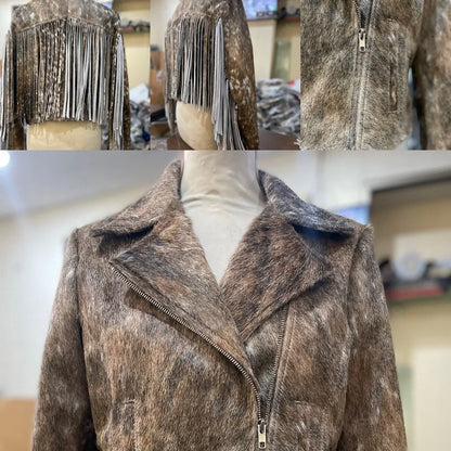 Real Cowhide Jacket Womens Tan Grey Hair On Hide Western Jacket