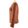 Women's Sheepskin Leather Jacket in Tan with Cream Plush Collar
