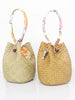 Straw bucket handbag with scarf handle for beach summer Light