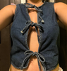 Denim Summer Top Women Sleeveless Front Open