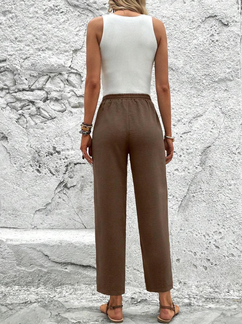 Women Tie Waist Leg Trousers
