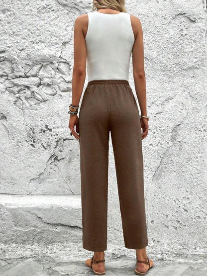 Women Tie Waist Leg Trousers