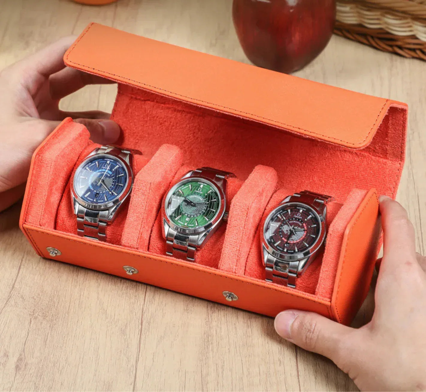 3 slot watch box for men leather travel watch case