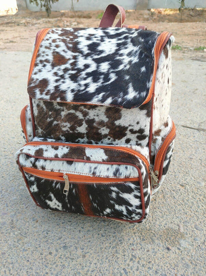 tricolor cowhide backpack speckled leather travel bag