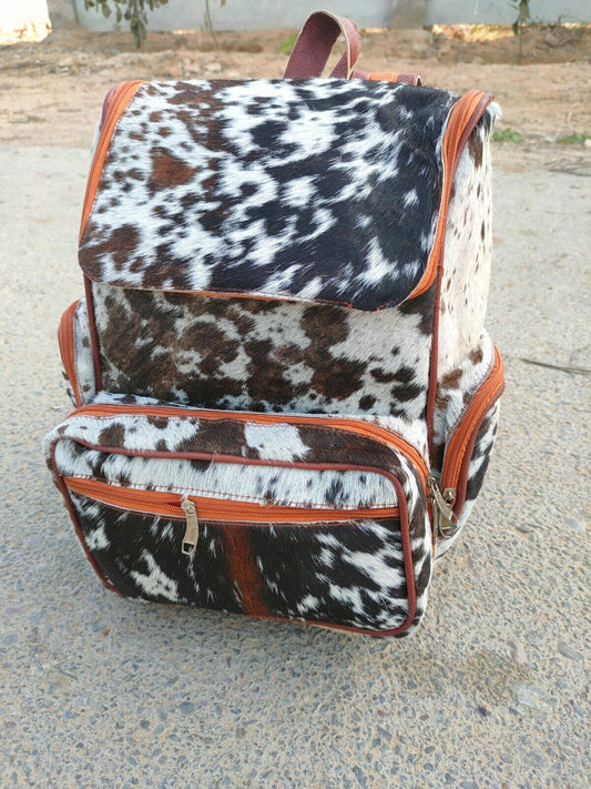 tricolor cowhide backpack speckled leather travel bag