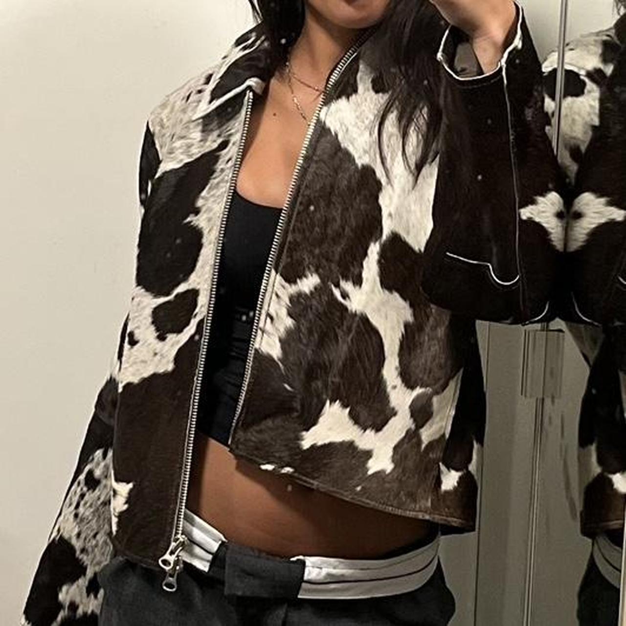 Women tricolor cowhide jacket real hair on hide cow print