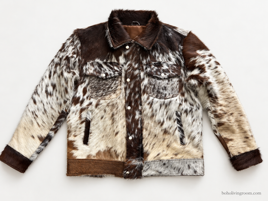 Hair On Cowhide Jacket in Tricolor Brown White Western Style