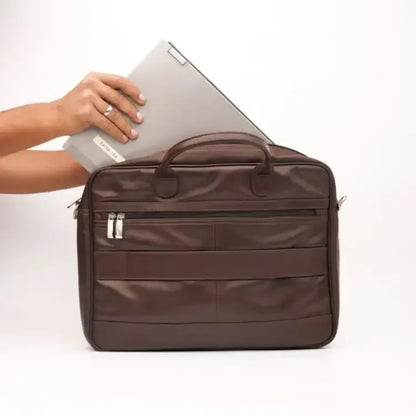 Cowhide Leather Laptop Bag With Trolley Sleeve Briefcase