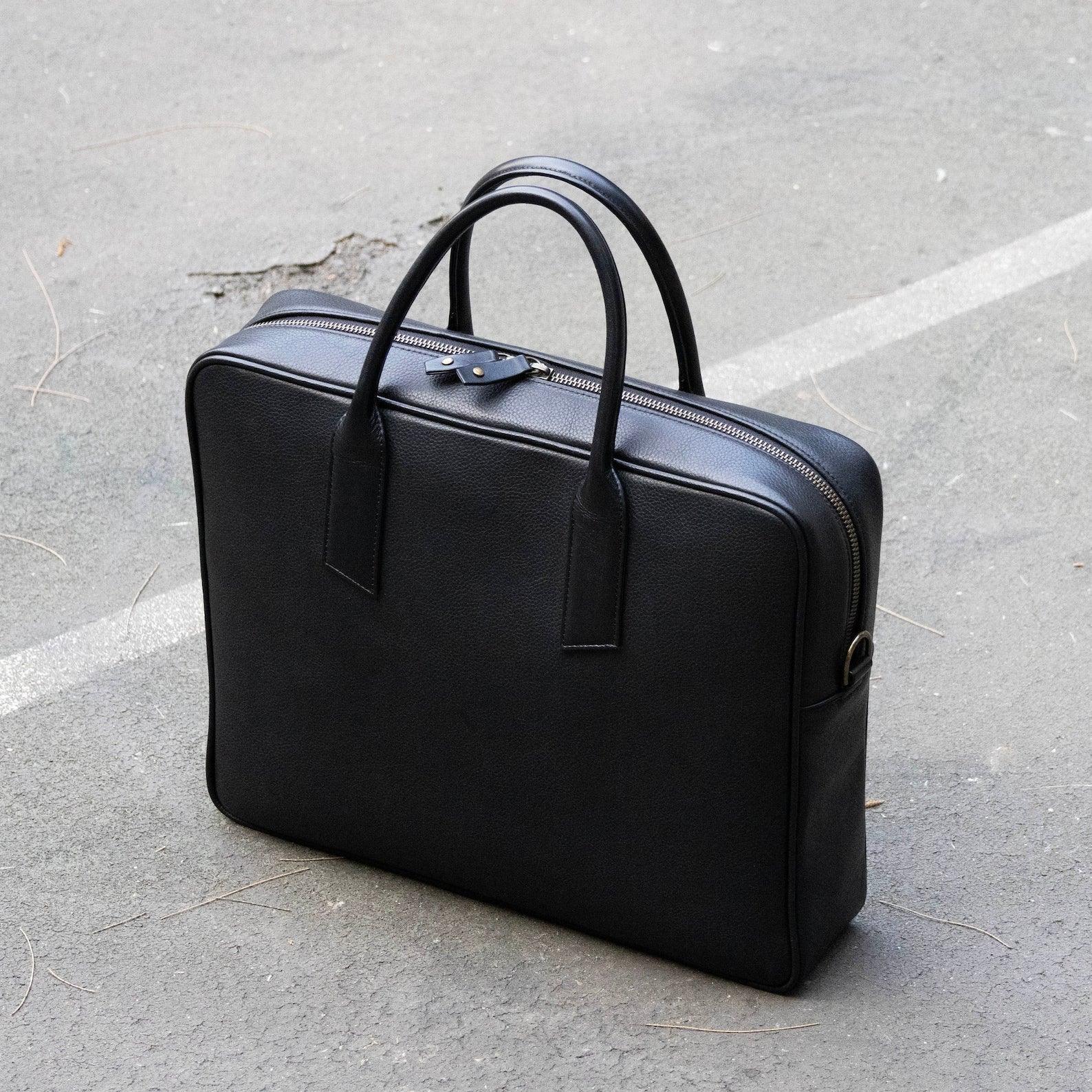 Leather Briefcase With Trolley Sleeve Laptop Travel Work Bag