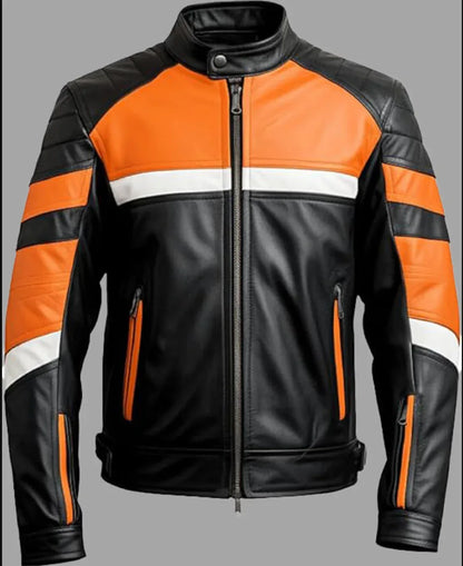 leather jacket man snap collar black