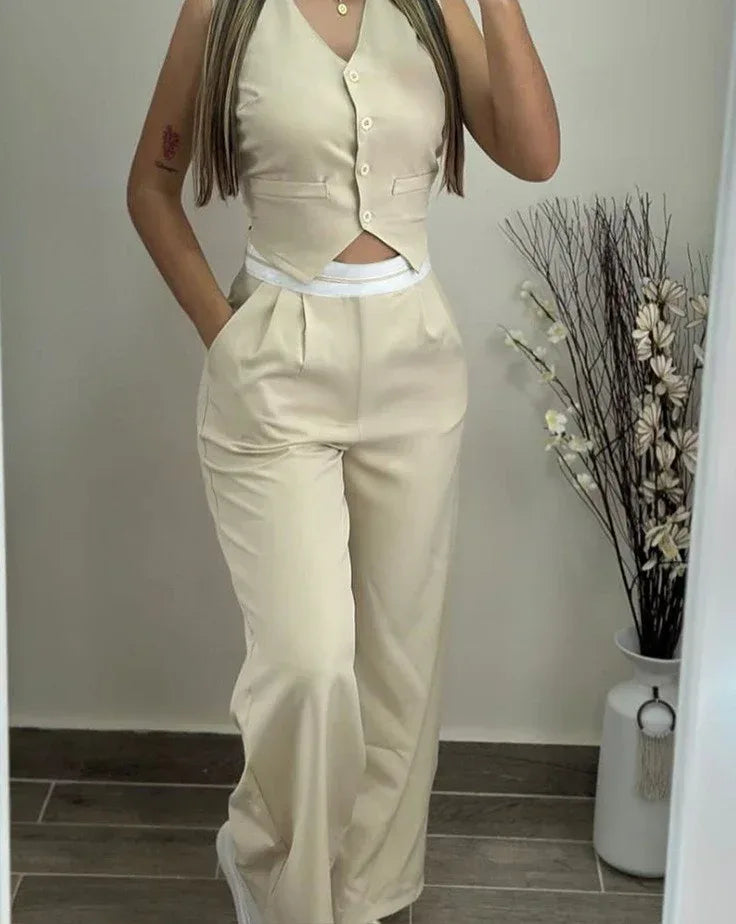 Women's Sleeveless Blazer And Long Trousers Suit 3 S