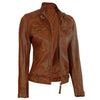 Vintage Brown Leather Jacket Women Slim Fit Biker Style