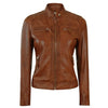 Vintage Brown Leather Jacket Women Slim Fit Biker Style