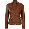 Vintage Brown Leather Jacket Women Slim Fit Biker Style