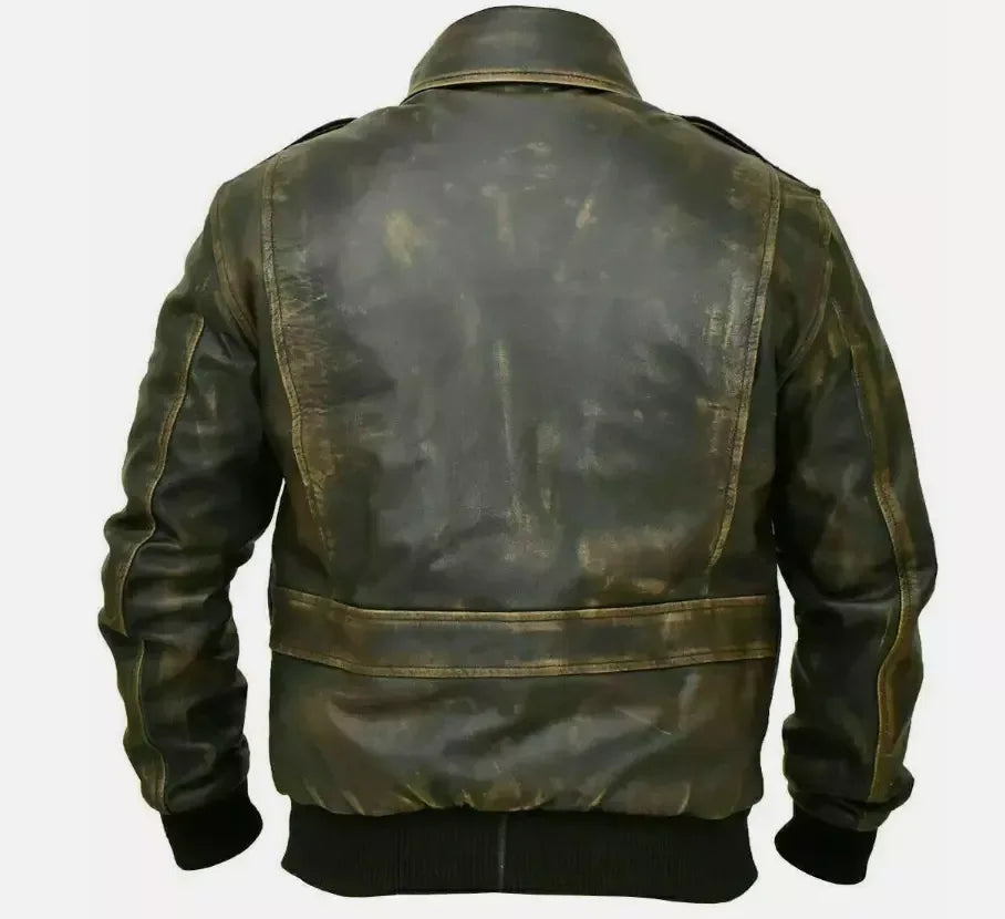 Leather Flight Jacket for Men with Distressed Vintage Bomber Design