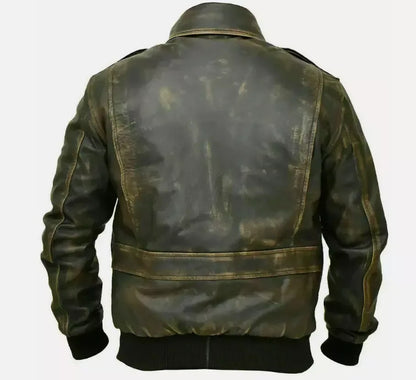 Leather Flight Jacket for Men with Distressed Vintage Bomber Design