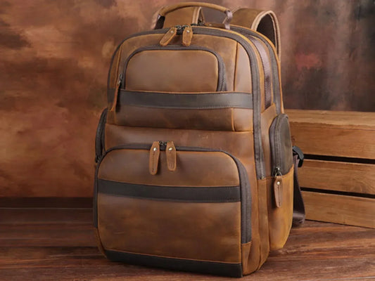 Vintage Leather Laptop Backpack 15.6" Work Travel Bag