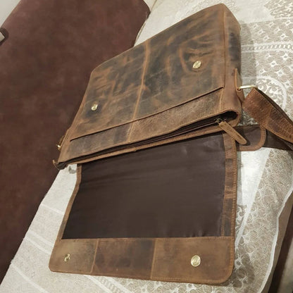 Leather Messenger Bag for Men 15 Inch Laptop