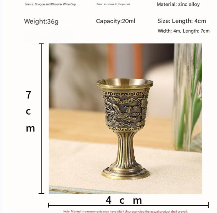 Bronze dragon phoenix wine cup set vintage zinc alloy goblets