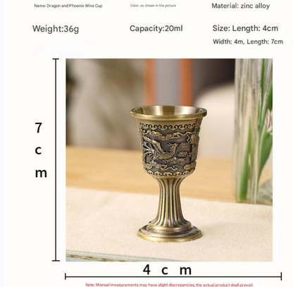 Bronze dragon phoenix wine cup set vintage zinc alloy goblets