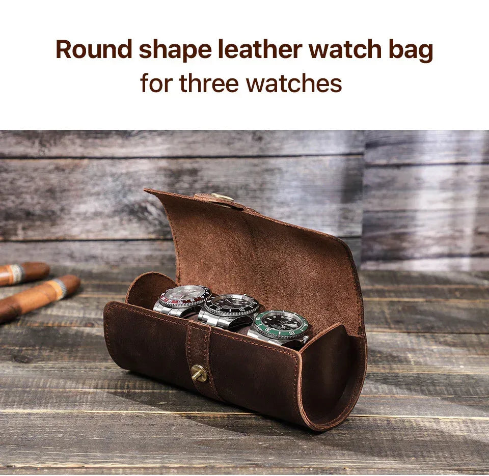 Leather watch travel case for men 3 slot watch roll organizer
