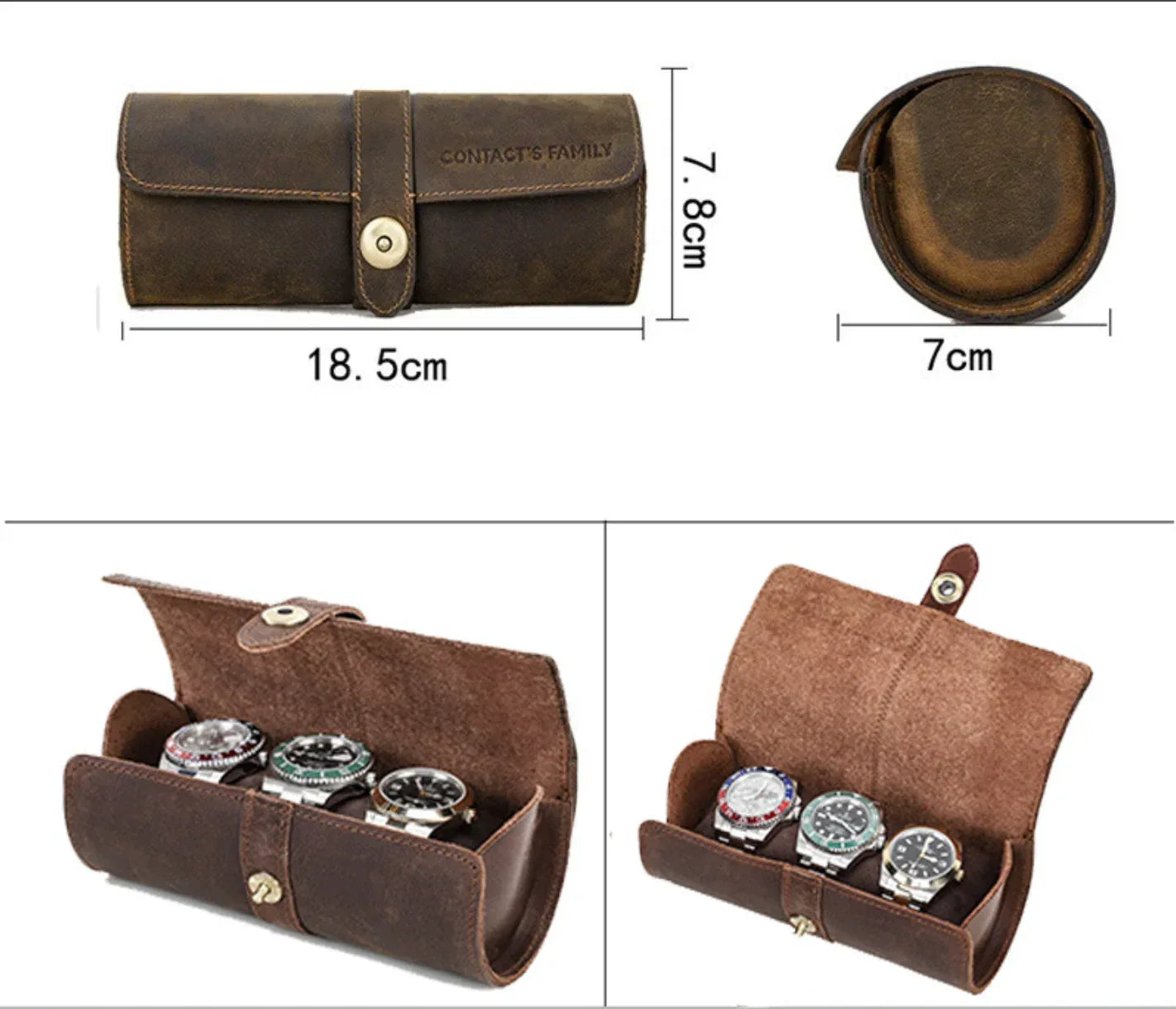 Leather watch travel case for men 3 slot watch roll organizer