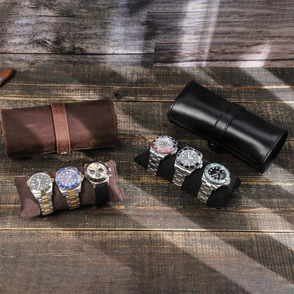 Leather watch travel case for men 3 slot watch roll organizer