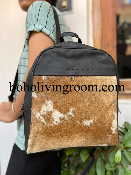 Western Cowhide Leather Backpack Hair On Hide Travel Bag