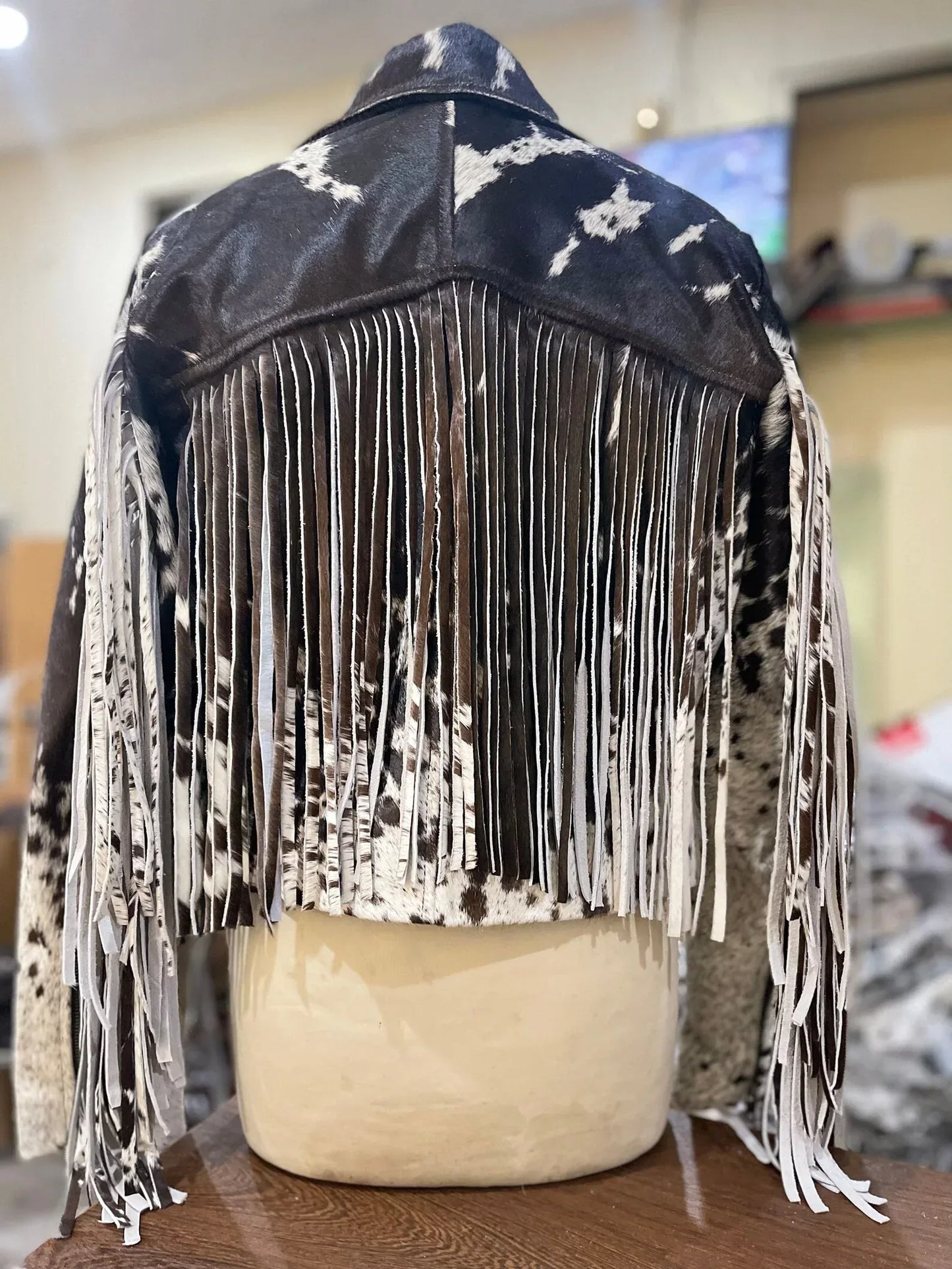 Cowhide Fringe Jacket Womens Hair On Hide Cowhide Jacket