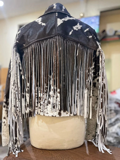 Cowhide Fringe Jacket Womens Hair On Hide Cowhide Jacket