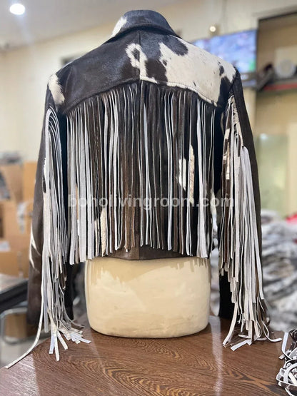 Black And White Cowhide Jacket Womens – Real Hair On Hide Leather